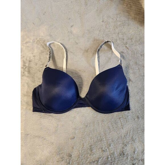 Victoria’s Secret PINK Wear Everywhere Lined Demi Bra 36C Navy Blue Aztec Straps - Picture 1 of 4